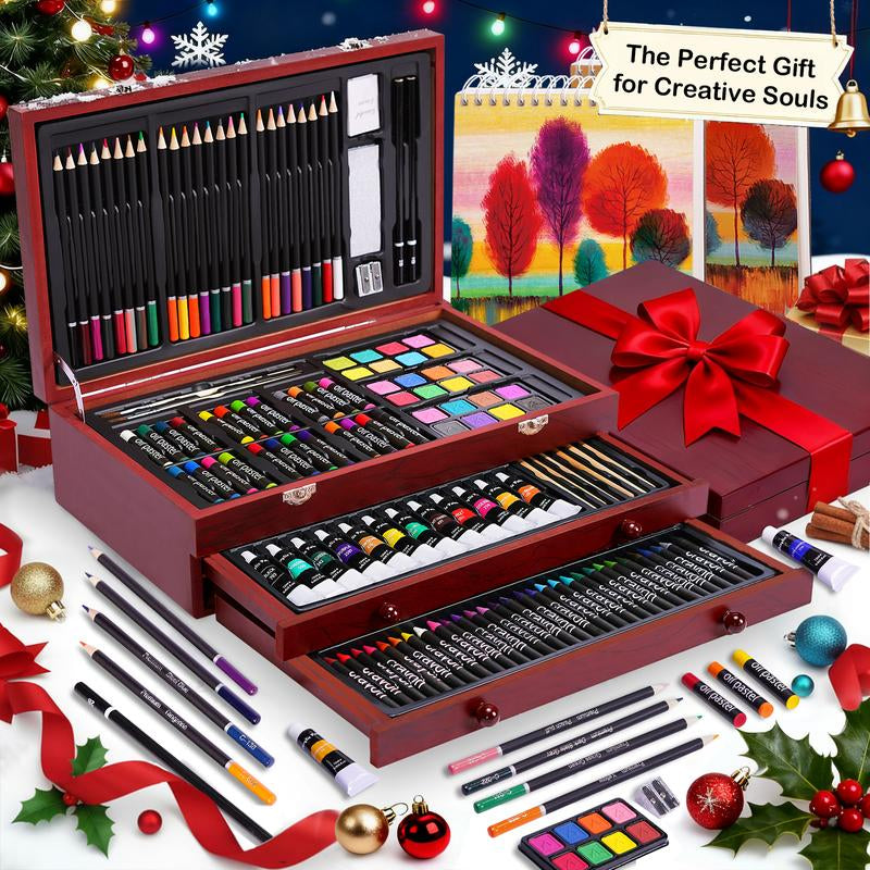 Unleash Your Creativity with the Deluxe 175-Piece Professional Art Set - Complete with Vibrant Acrylic Paints, Crayons, Colored Pencils, and More in an Elegant Wooden Case - The Perfect Gift for Artists of All Levels!