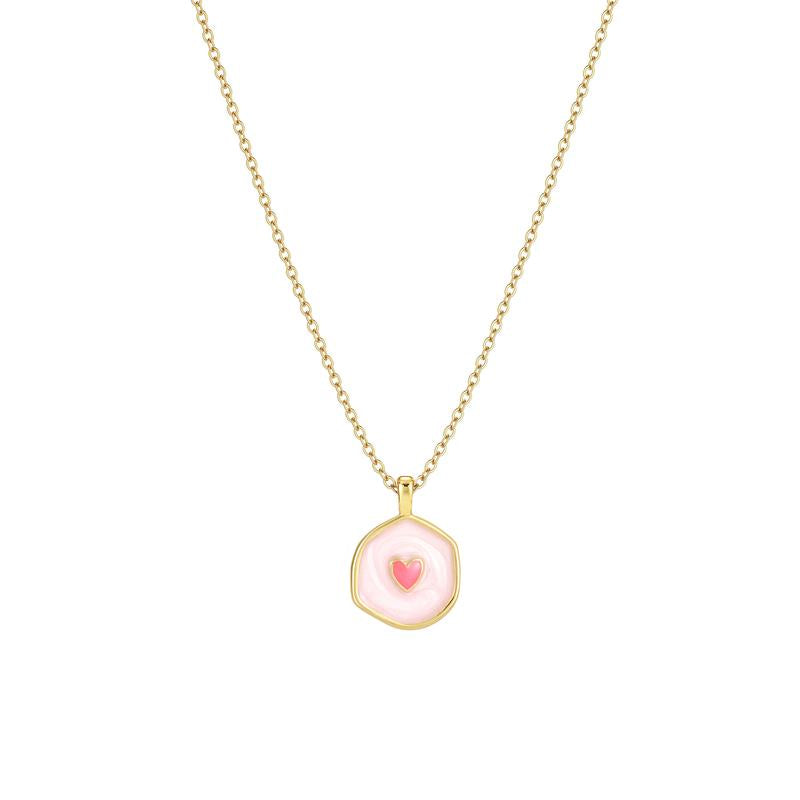 Tewiky Gold Irregular Two-Tone Glow-in-the-Dark Enamel Heart Coin Pendant Necklace - Fluorescent Night Glow Holiday Gift