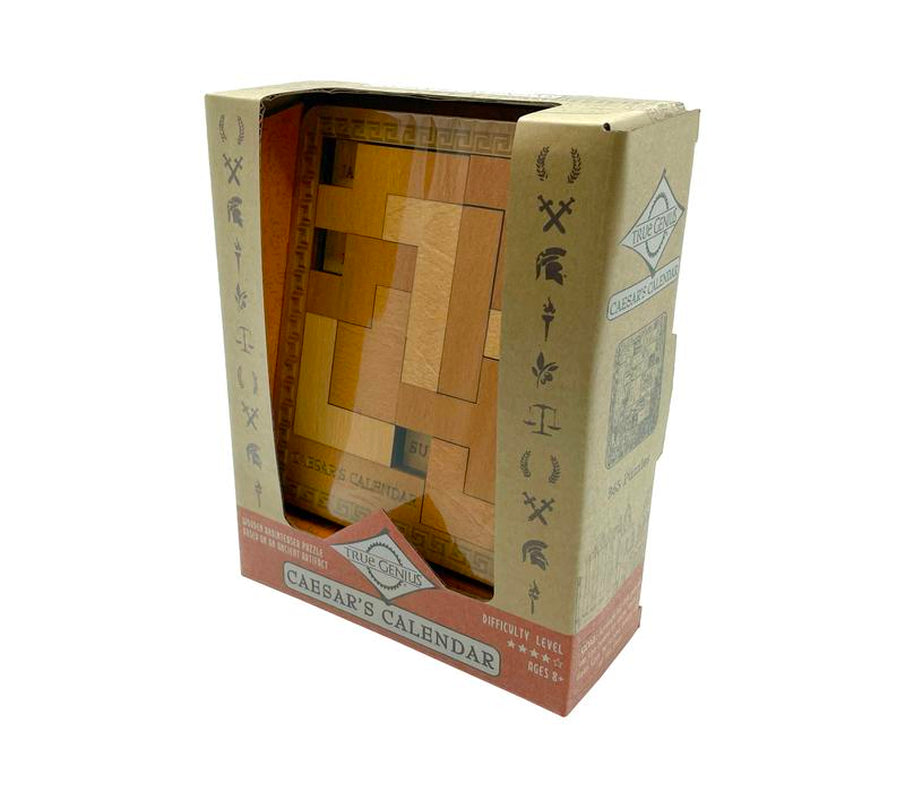 True Genius: Caesar's Calendar - Daily Puzzle Calendar with 365 Unique Brainteasers, Wood Puzzle, Level 4 Difficulty, Suitable for Ages 8 and Up