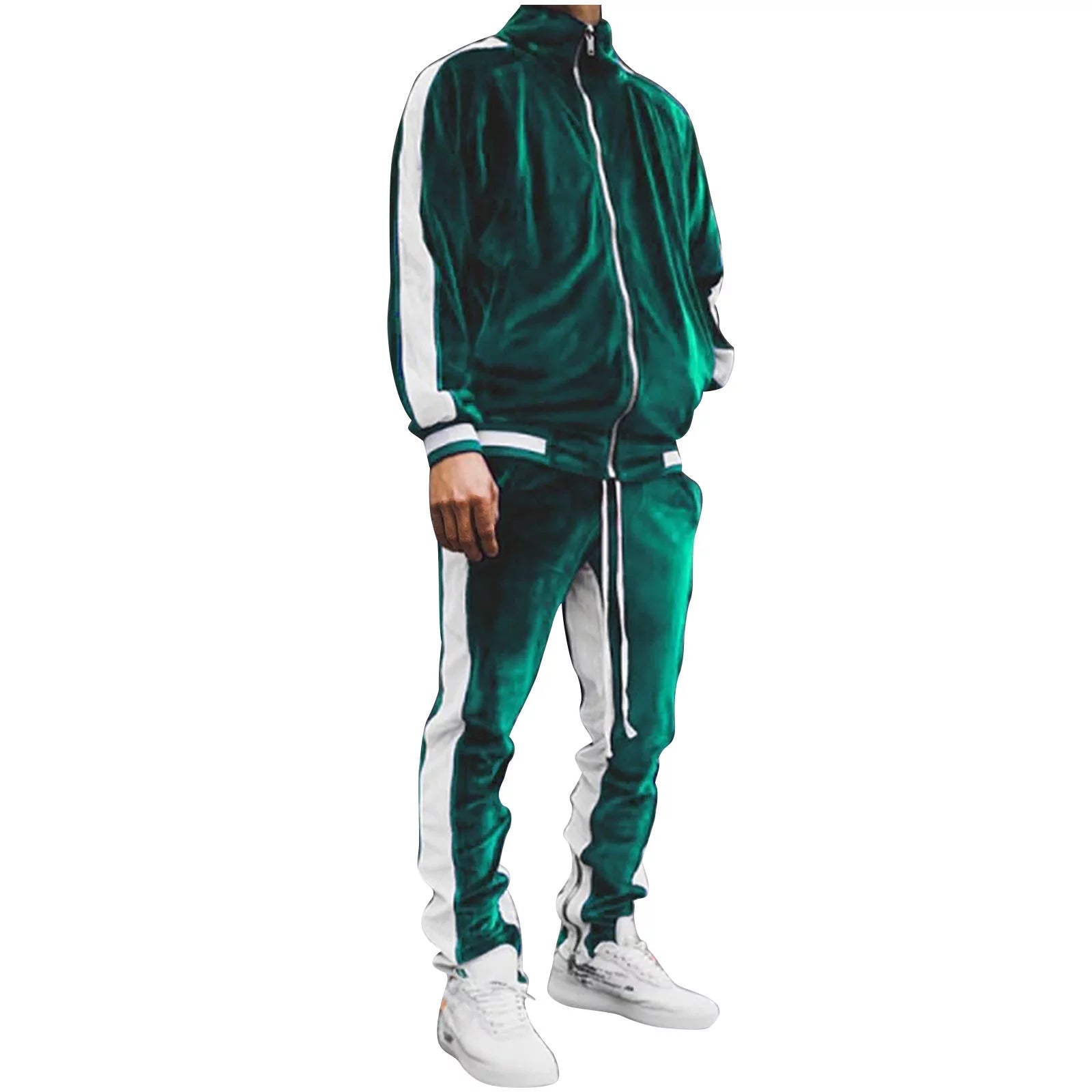 Elevate Your Style with the 2023 Men's Velour Tracksuit - Cozy Full Zip Jacket & Jogger Set for Ultimate Comfort and Performance