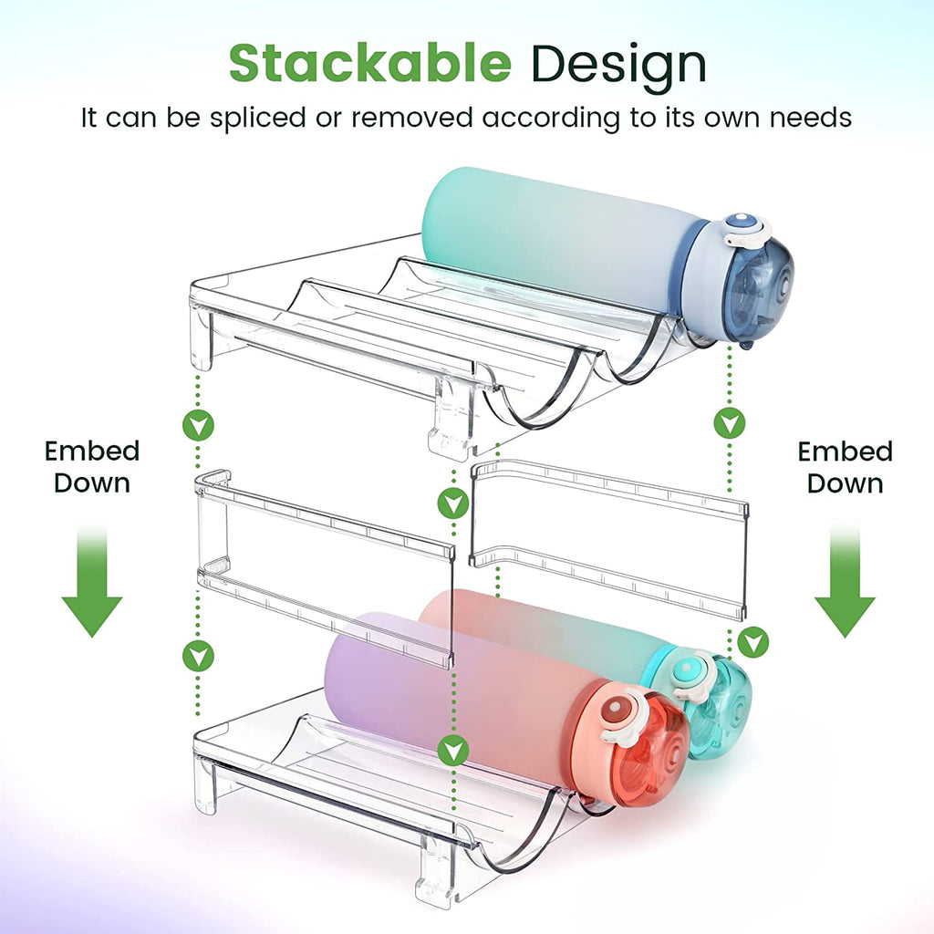 Water Bottle Storage Organizer Set - 2 Pack Stackable Rack for Cabinet