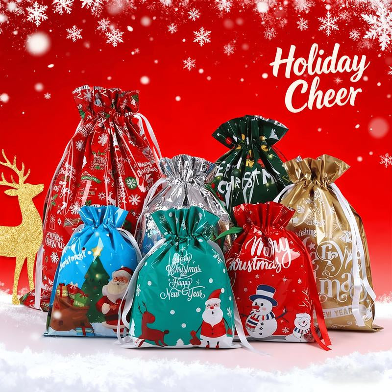 Delightful 52-Piece Christmas Drawstring Gift Bags Set with Tags – Reusable Holiday Wrapping in 20 Festive Designs for Every Occasion
