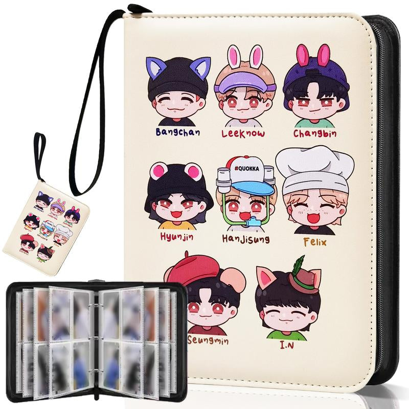 K-Pop Photocard Binder with 400 Pockets, Stylish Cartoon Idol Photo Album, PU Leather Zipper with Wrist Strap