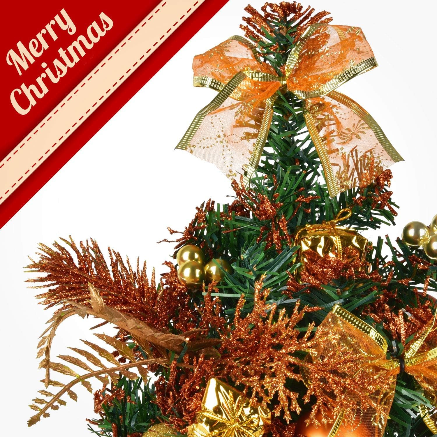 Mini Potted Christmas Tree - PVC Tabletop Pine Ornament for Holiday Decorations (Gold)