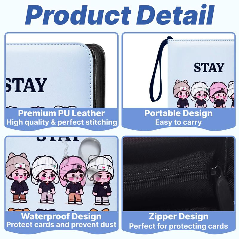 K-Pop Photocard Binder with 400 Pockets, Stylish Cartoon Idol Photo Album, PU Leather Zipper with Wrist Strap