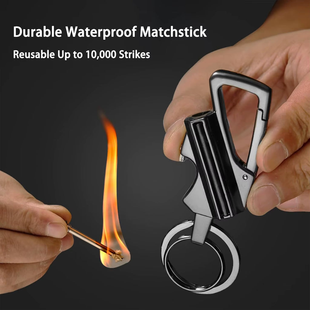 Ultimate Multi-Tool Permanent Match Lighter with Keychain Bottle Opener - Windproof & Waterproof Fire Starter for Outdoor Adventures