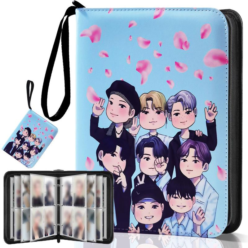 K-Pop Photocard Binder with 400 Pockets, Stylish Cartoon Idol Photo Album, PU Leather Zipper with Wrist Strap