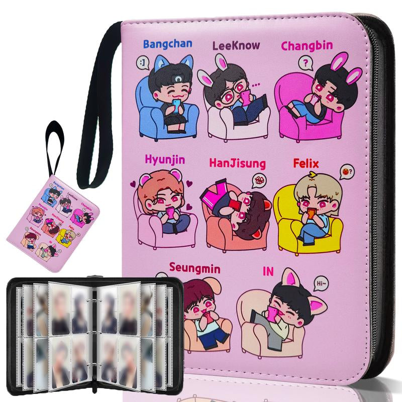 K-Pop Photocard Binder with 400 Pockets, Stylish Cartoon Idol Photo Album, PU Leather Zipper with Wrist Strap