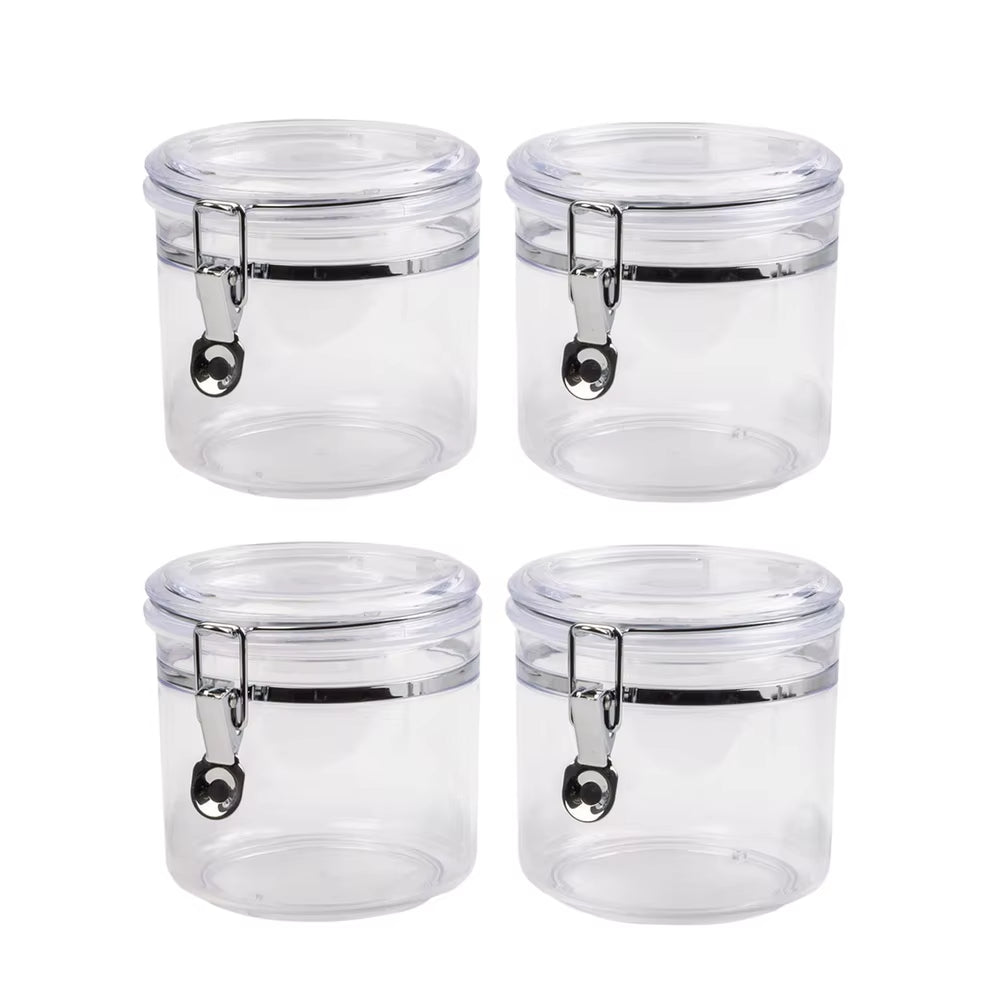 Airtight Stackable Food Storage Container Set - 4 Round Clear Canisters for Kitchen Organization and Food Freshness