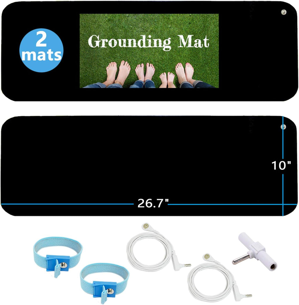 Grounding Mat Kit (2-Pack) - Includes Two 10" x 26.7" Grounding Mats, Grounding Adapter, Two 15-Foot Cords, and Two Grounding Wristbands for Enhanced Indoor Wellness and Full Body Balance