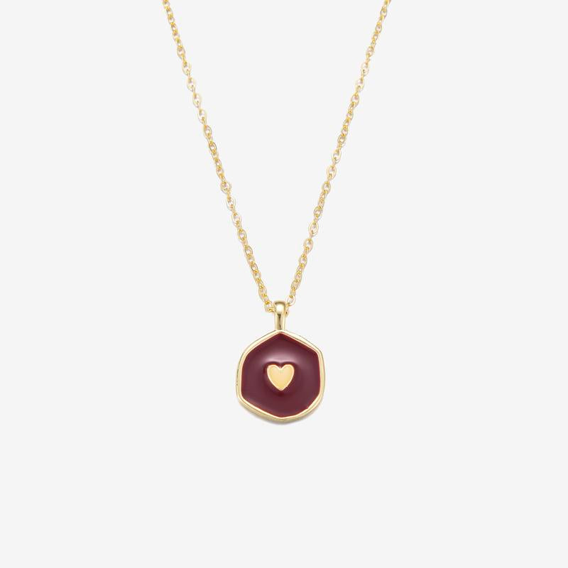 Tewiky Gold Irregular Two-Tone Glow-in-the-Dark Enamel Heart Coin Pendant Necklace - Fluorescent Night Glow Holiday Gift