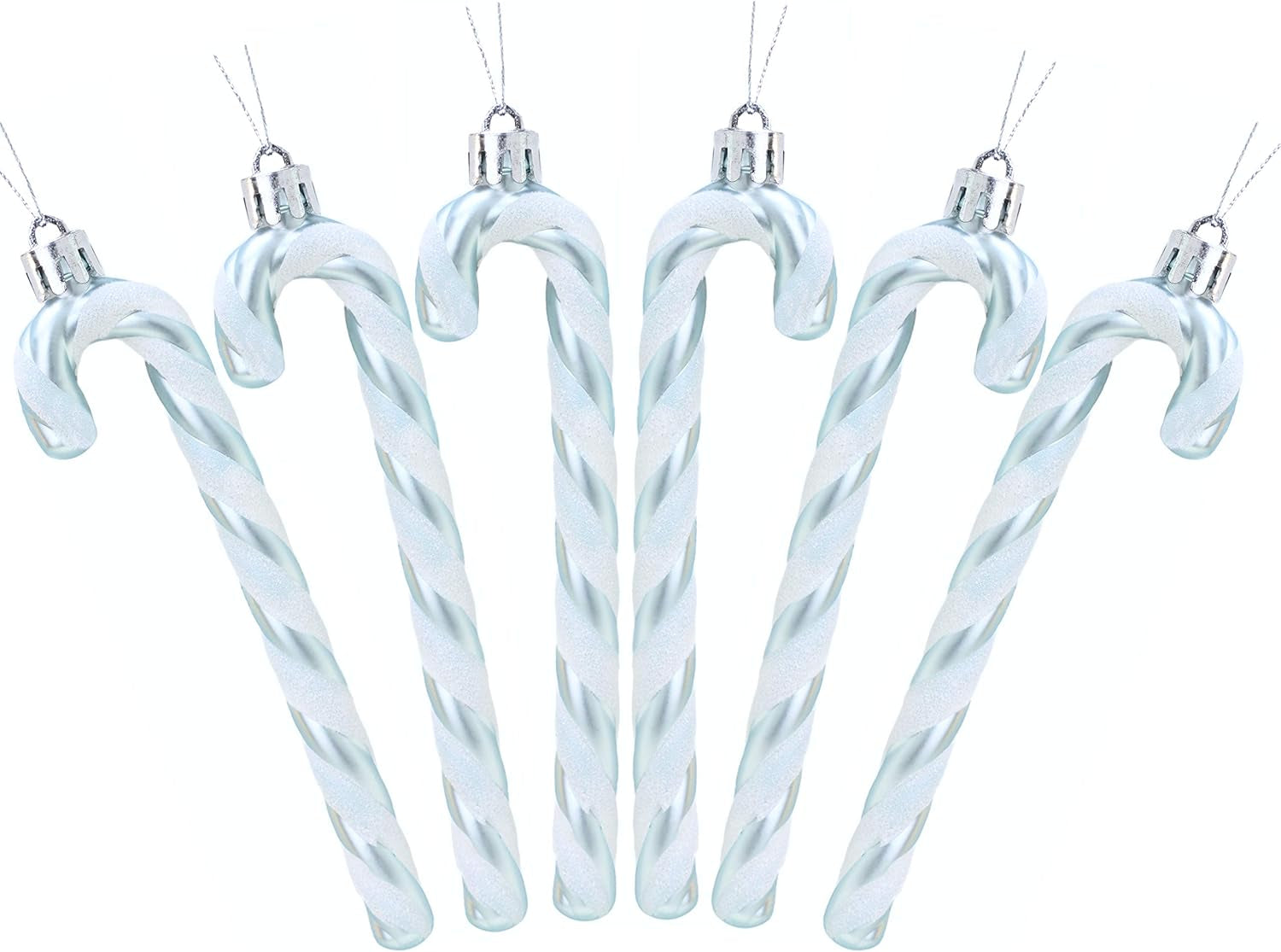 ® Set of 6 Black & White Glitter Candy Cane Christmas Tree Ornaments (13 cm)