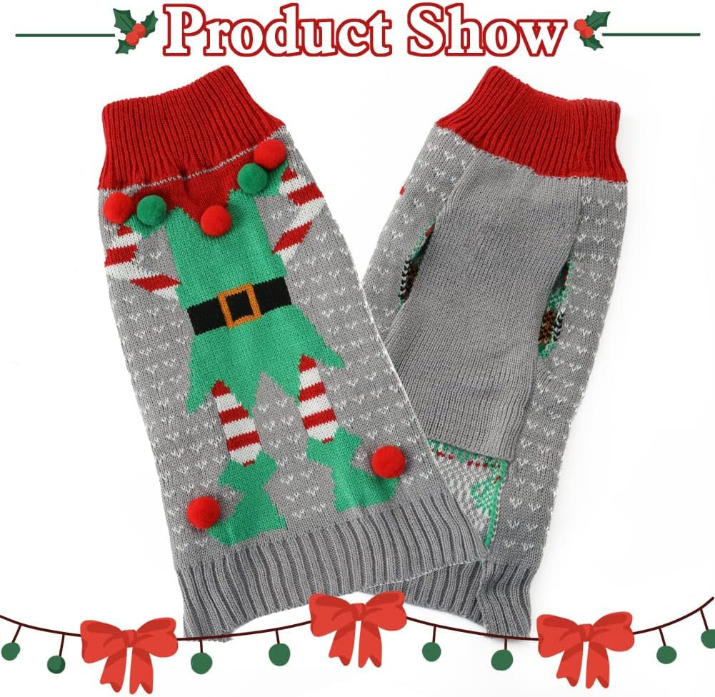 Large Dog Christmas Sweater - Classic Red Ugly Sweater for Dogs, Available in Grey XXL