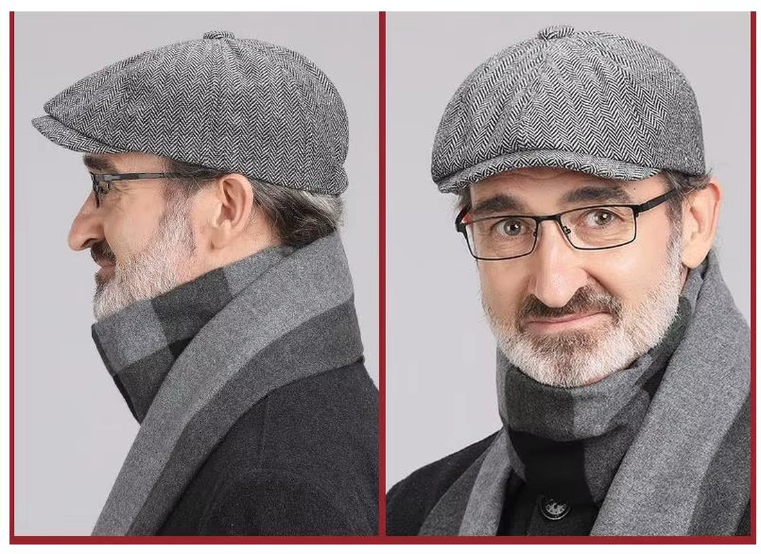 Winter Cotton Father Vintage Beret Hat Men Director Painter Hat Newsboy Cap Herringbone Octagonal Caps Petten Hot
