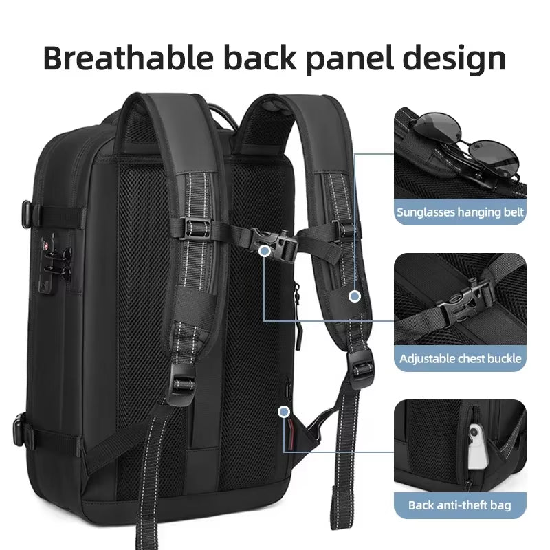Men Travel Backpack Vacuum Compression Laptop Backpack 17 Inch Extended Large Capacity School Backpack Hiking Business Backpack