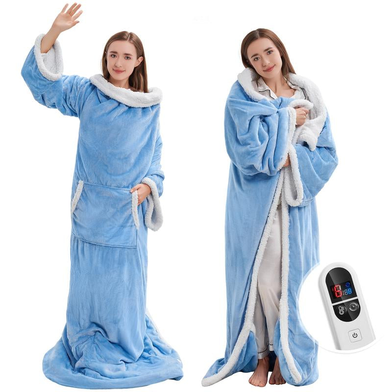 Experience Ultimate Comfort with the TEHANLD Electric Wearable Heated Blanket – Cozy Up with Foot Pockets, Sleeves, and 6 Heat Settings!