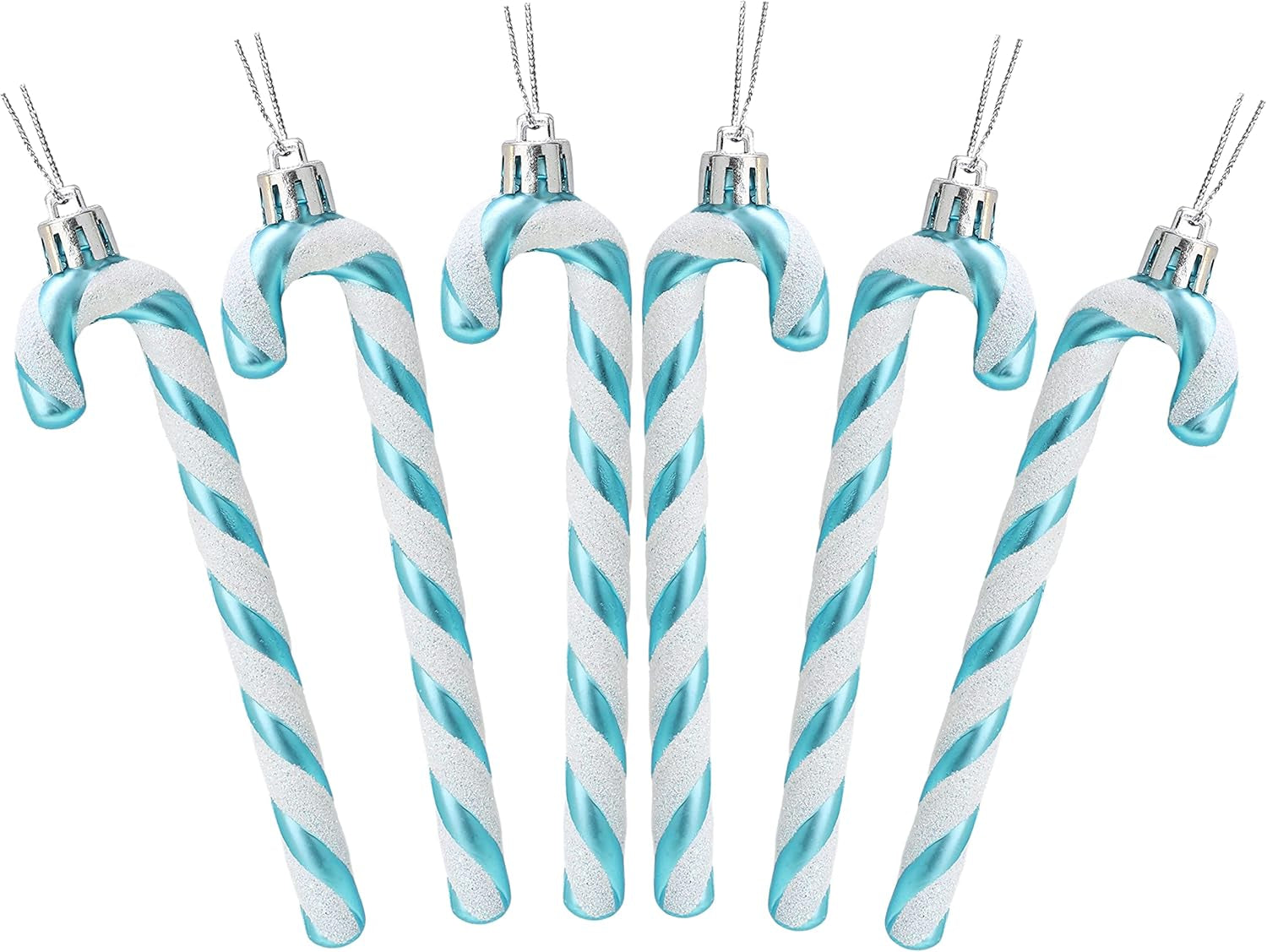 ® Set of 6 Black & White Glitter Candy Cane Christmas Tree Ornaments (13 cm)