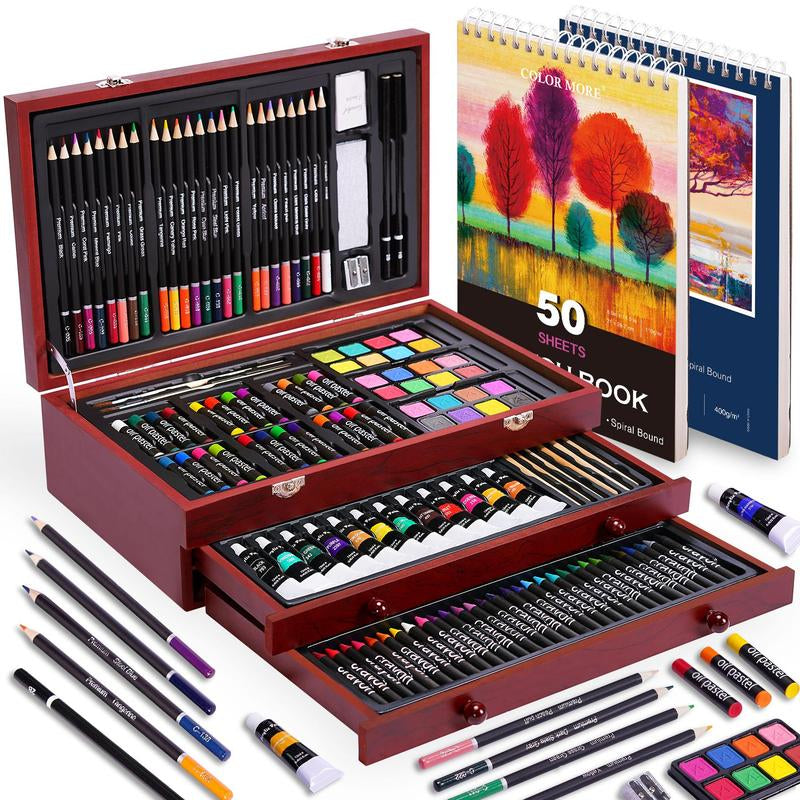 Unleash Your Creativity with the Deluxe 175-Piece Professional Art Set - Complete with Vibrant Acrylic Paints, Crayons, Colored Pencils, and More in an Elegant Wooden Case - The Perfect Gift for Artists of All Levels!