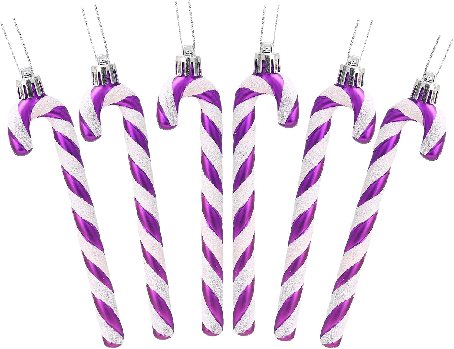 ® Set of 6 Black & White Glitter Candy Cane Christmas Tree Ornaments (13 cm)