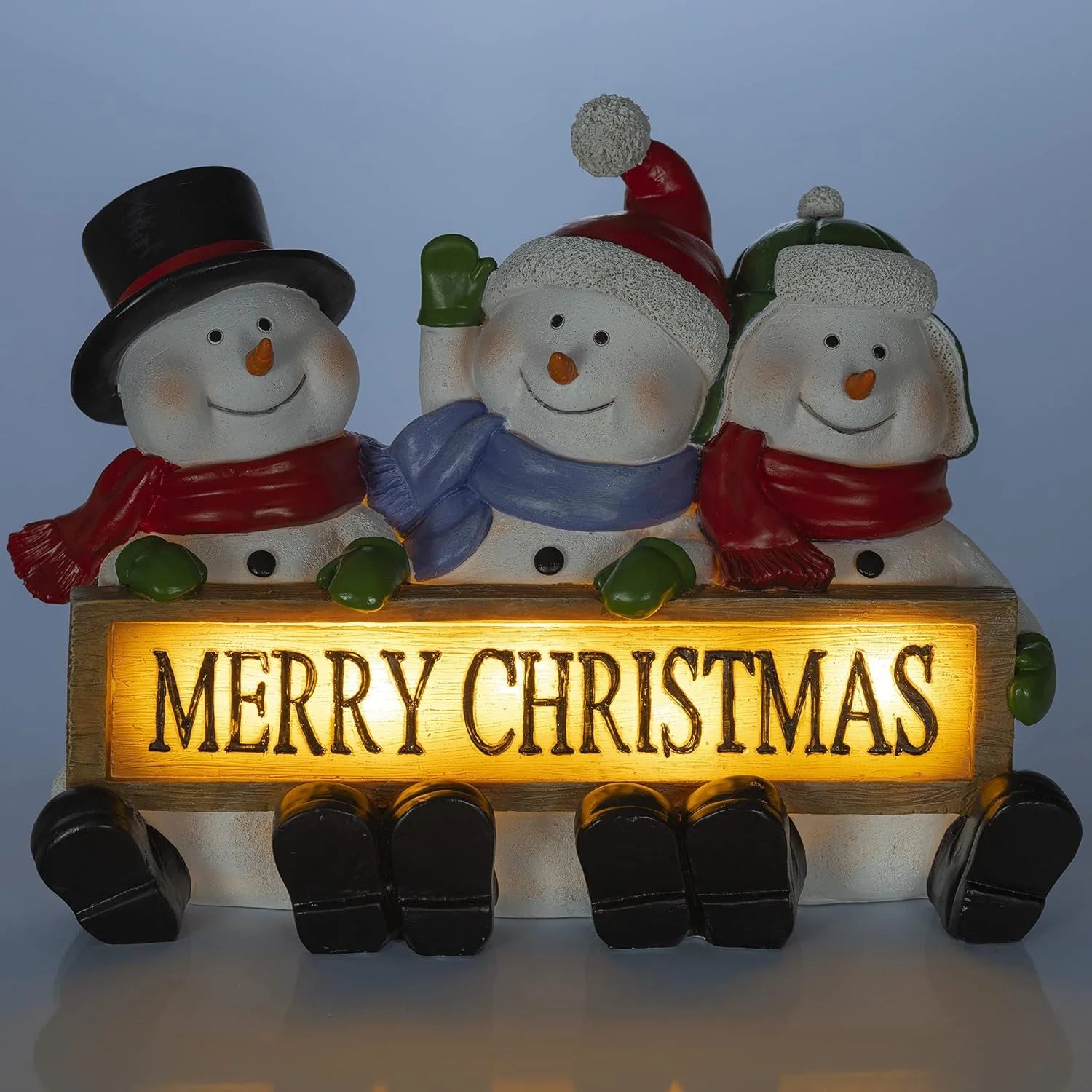 Illuminate Your Holidays with Our Glowing Merry Christmas Sign Trio - LED Snowman Decor for a Festive Touch!