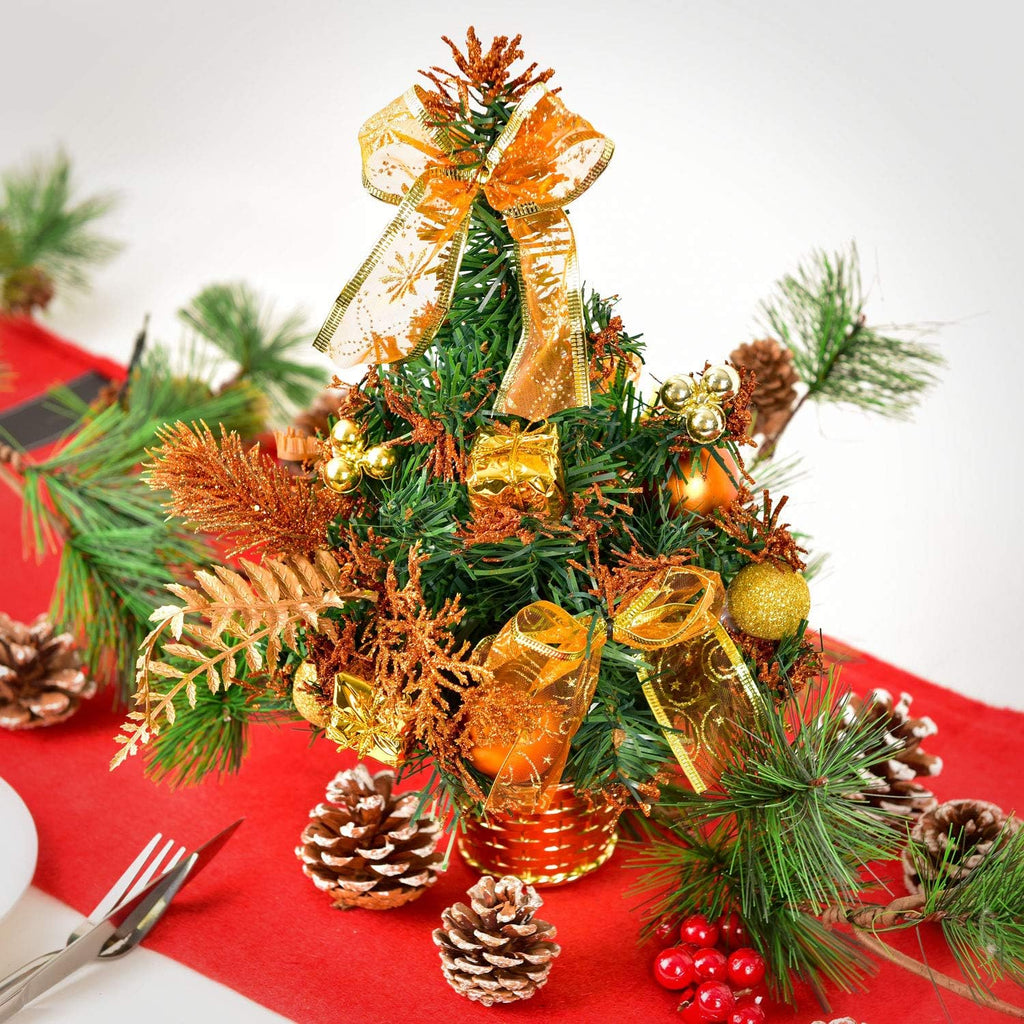 Mini Potted Christmas Tree - PVC Tabletop Pine Ornament for Holiday Decorations (Gold)