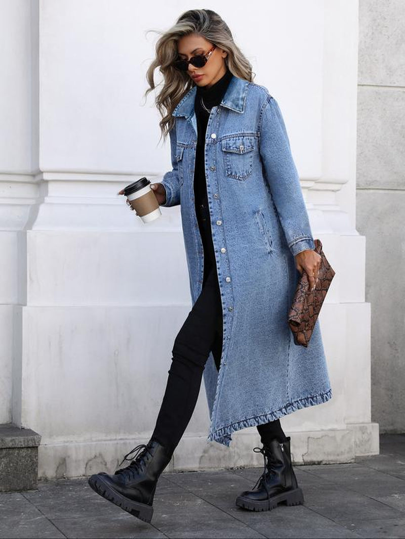 Elevate Your Style with Our Women's Elegant Button-Front Denim Coat - Perfect for Spring & Fall Days!