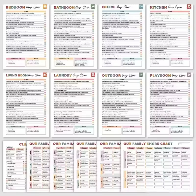 ADHD Cleaning Planner Bundle – Includes Home Cleaning Schedule, Weekly, Monthly, Year-Round Cleanliness Tips, Family Chore Chart