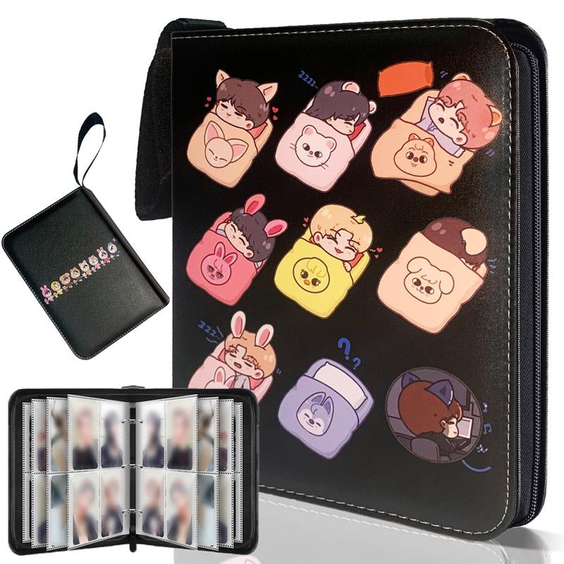 K-Pop Photocard Binder with 400 Pockets, Stylish Cartoon Idol Photo Album, PU Leather Zipper with Wrist Strap