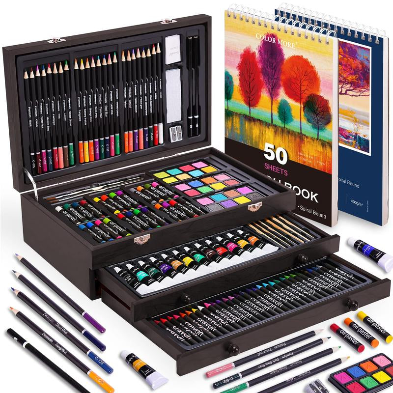 Unleash Your Creativity with the Deluxe 175-Piece Professional Art Set - Complete with Vibrant Acrylic Paints, Crayons, Colored Pencils, and More in an Elegant Wooden Case - The Perfect Gift for Artists of All Levels!