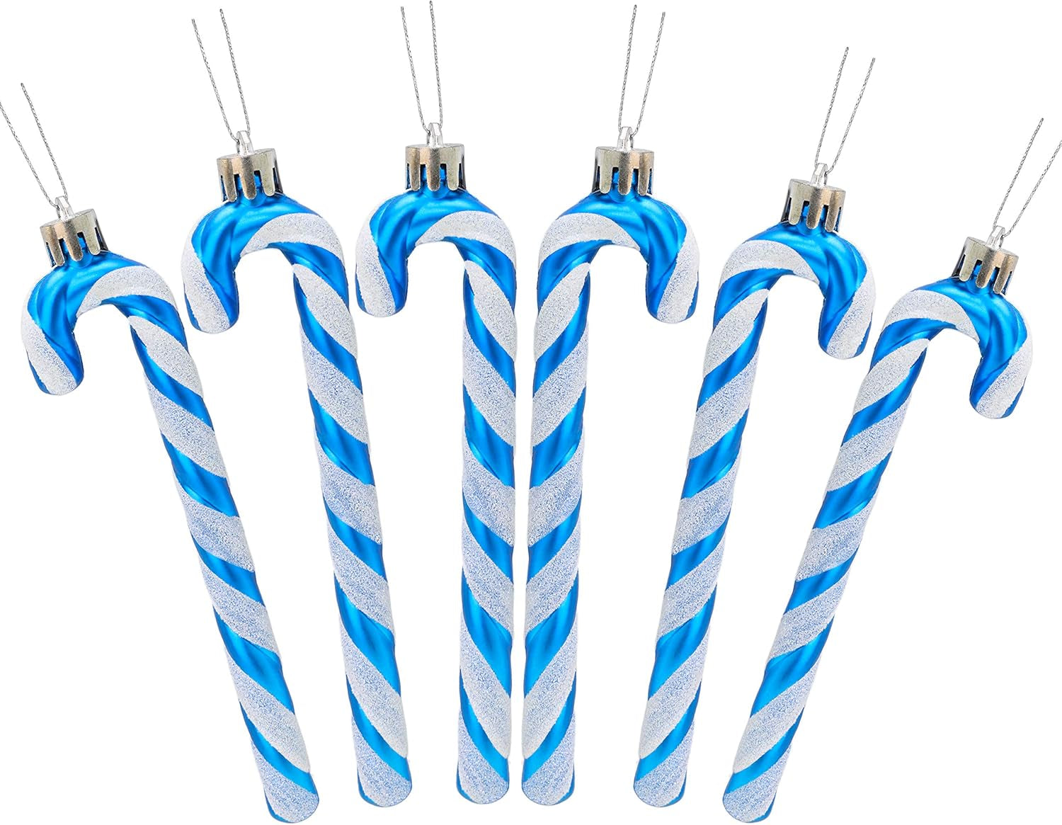 ® Set of 6 Black & White Glitter Candy Cane Christmas Tree Ornaments (13 cm)