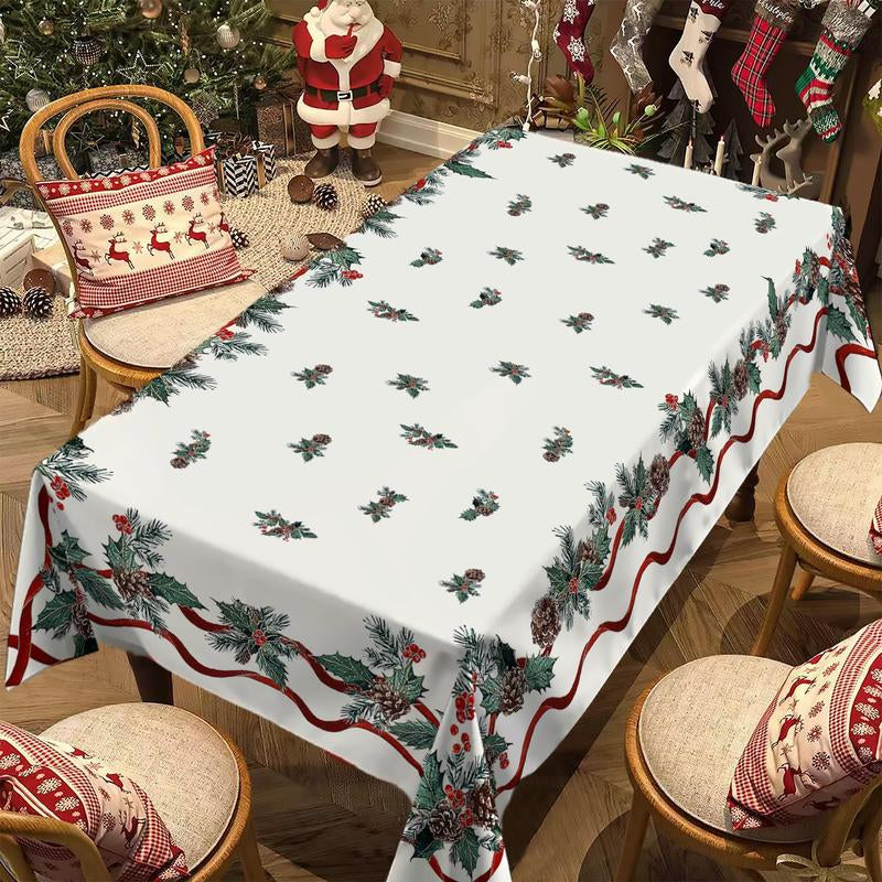 Rectangular Christmas Tablecloth featuring Poinsettia Design - Elegant Holiday Decor for Dinner Parties and Celebrations, Ideal for New Year Events