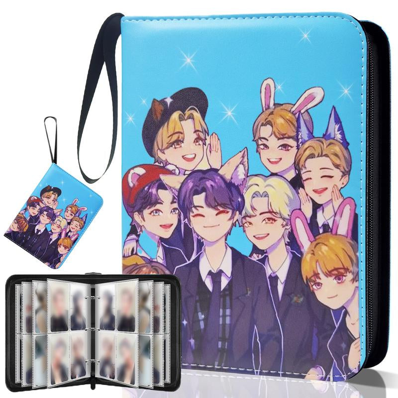 K-Pop Photocard Binder with 400 Pockets, Stylish Cartoon Idol Photo Album, PU Leather Zipper with Wrist Strap