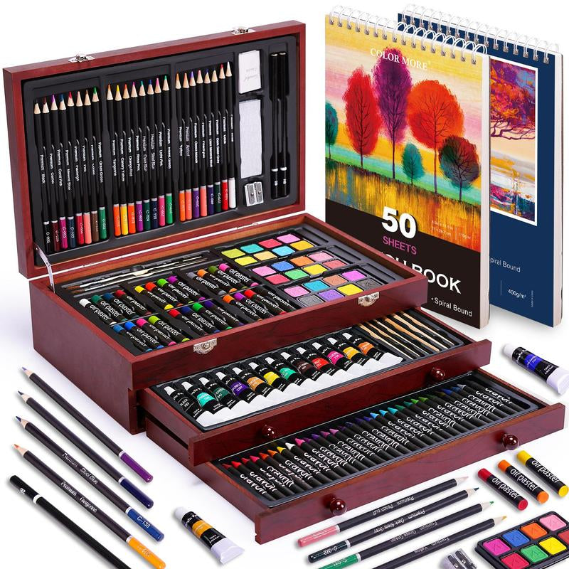 Unleash Your Creativity with the Deluxe 175-Piece Professional Art Set - Complete with Vibrant Acrylic Paints, Crayons, Colored Pencils, and More in an Elegant Wooden Case - The Perfect Gift for Artists of All Levels!