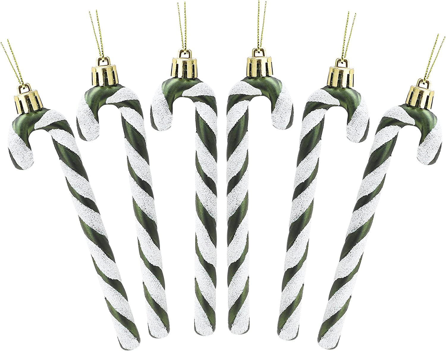 ® Set of 6 Black & White Glitter Candy Cane Christmas Tree Ornaments (13 cm)