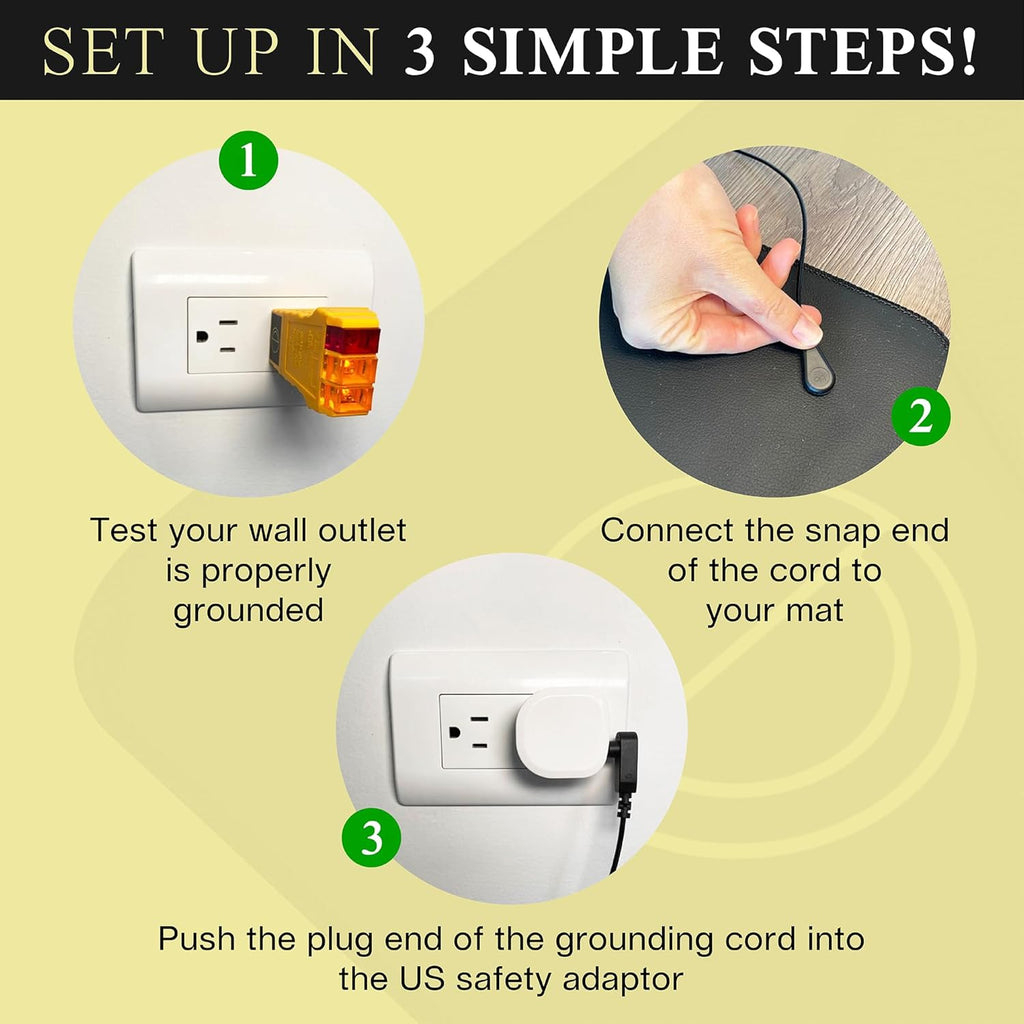 Grounding Mat for Feet (13x29 in) – Earth-Connected Wellness Solution for Pain Relief, Muscle Tension Reduction, and Relaxation – Portable Grounding Pad with Outlet Tester by