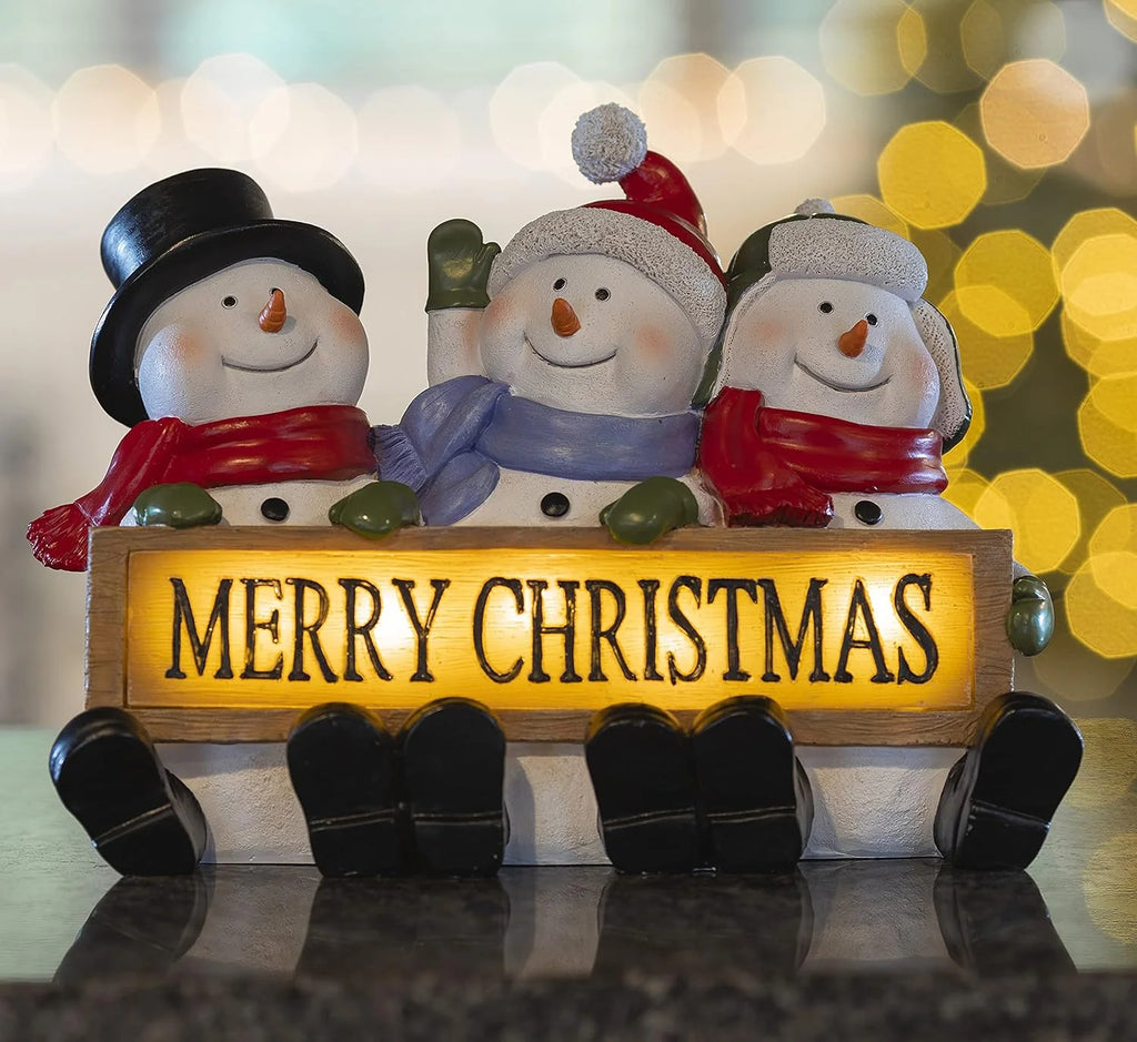 Illuminate Your Holidays with Our Glowing Merry Christmas Sign Trio - LED Snowman Decor for a Festive Touch!
