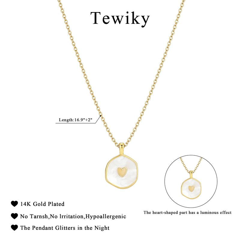 Tewiky Gold Irregular Two-Tone Glow-in-the-Dark Enamel Heart Coin Pendant Necklace - Fluorescent Night Glow Holiday Gift