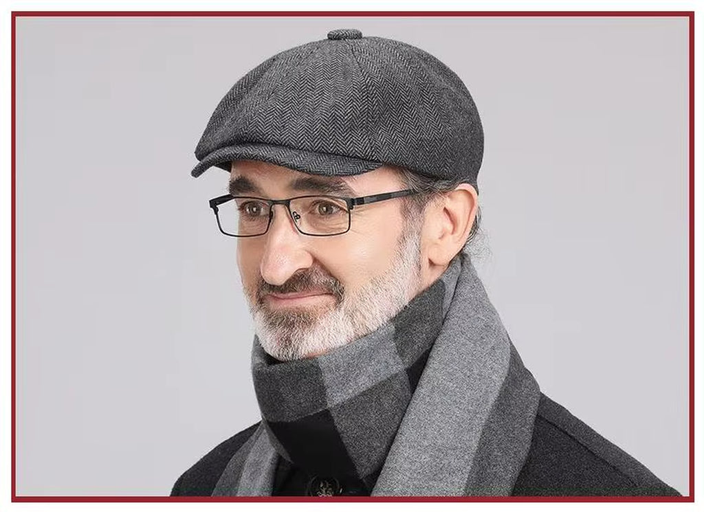 Winter Cotton Father Vintage Beret Hat Men Director Painter Hat Newsboy Cap Herringbone Octagonal Caps Petten Hot