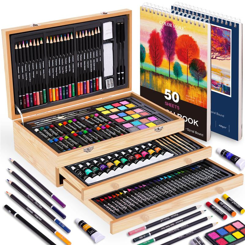 Unleash Your Creativity with the Deluxe 175-Piece Professional Art Set - Complete with Vibrant Acrylic Paints, Crayons, Colored Pencils, and More in an Elegant Wooden Case - The Perfect Gift for Artists of All Levels!