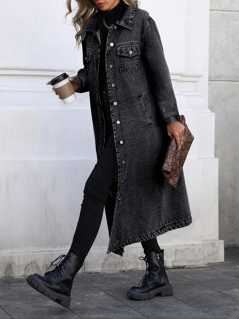 Elevate Your Style with Our Women's Elegant Button-Front Denim Coat - Perfect for Spring & Fall Days!