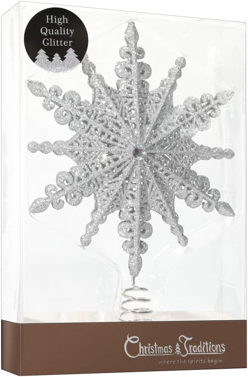 8-Inch Silver Glittered Filigree Christmas Star Tree Topper and Home Décor Ornament