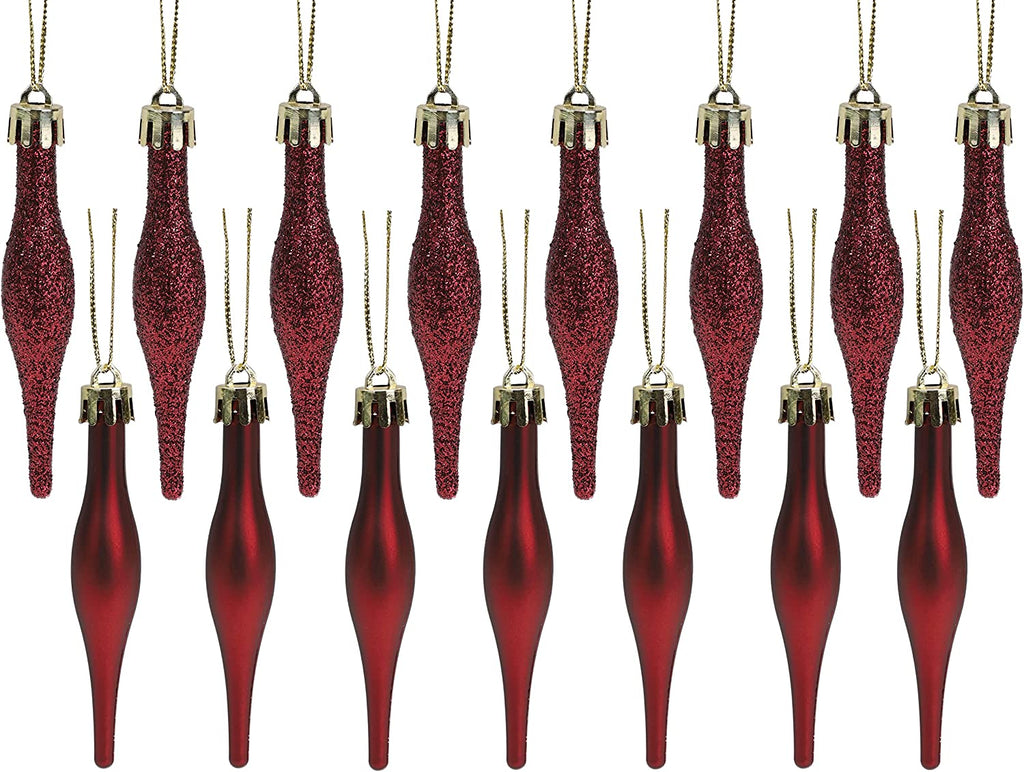 ® Set of 15 8.5cm Droplet Baubles - Matte and Glitter Finish - Rioja Red Christmas Ornaments