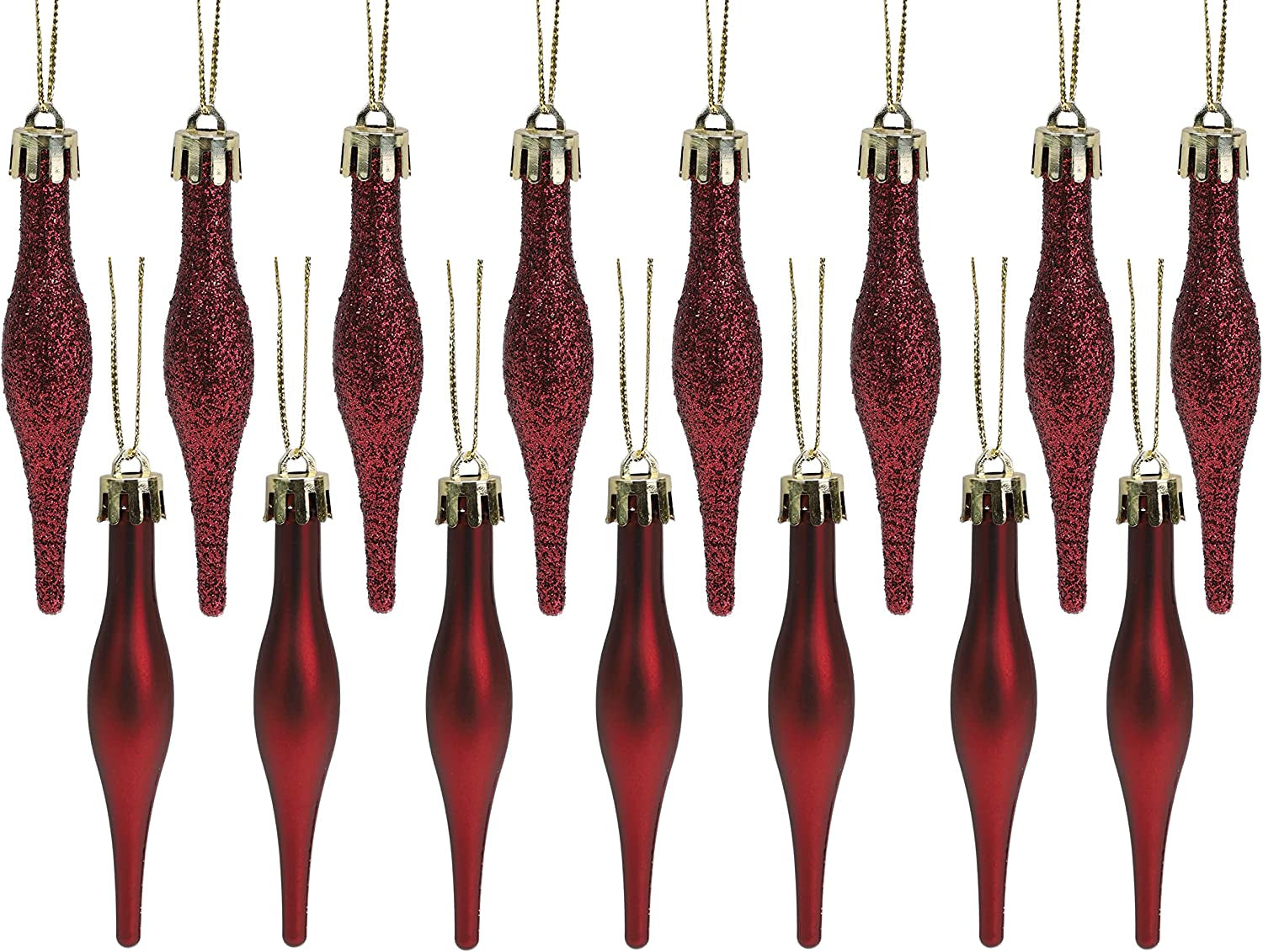 ® Set of 15 8.5cm Droplet Baubles - Matte and Glitter Finish - Rioja Red Christmas Ornaments