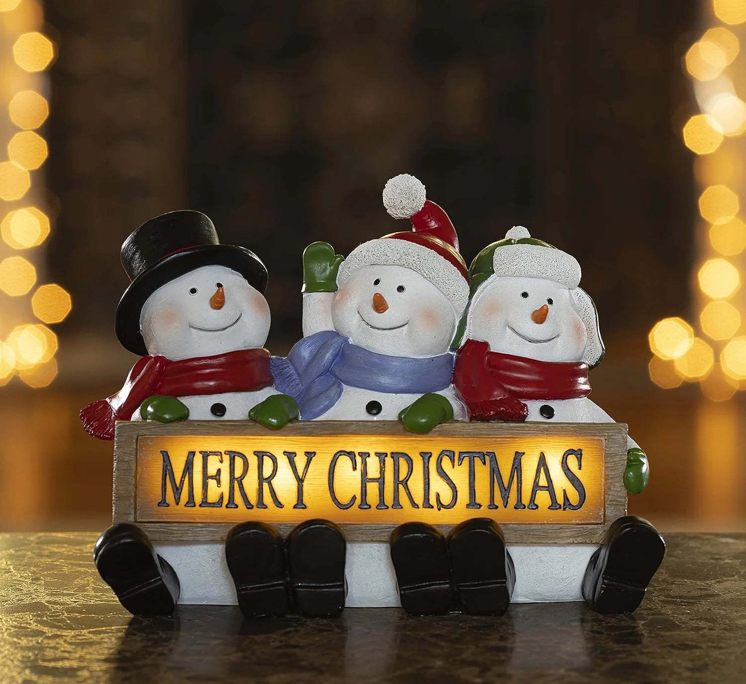 Illuminate Your Holidays with Our Glowing Merry Christmas Sign Trio - LED Snowman Decor for a Festive Touch!