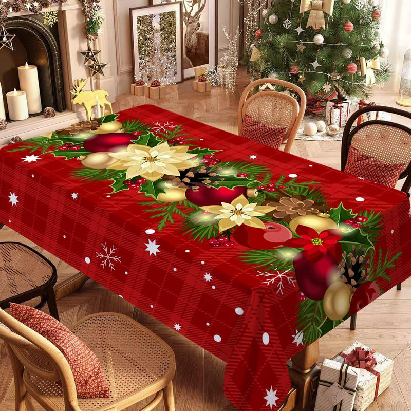 Rectangular Christmas Tablecloth featuring Poinsettia Design - Elegant Holiday Decor for Dinner Parties and Celebrations, Ideal for New Year Events