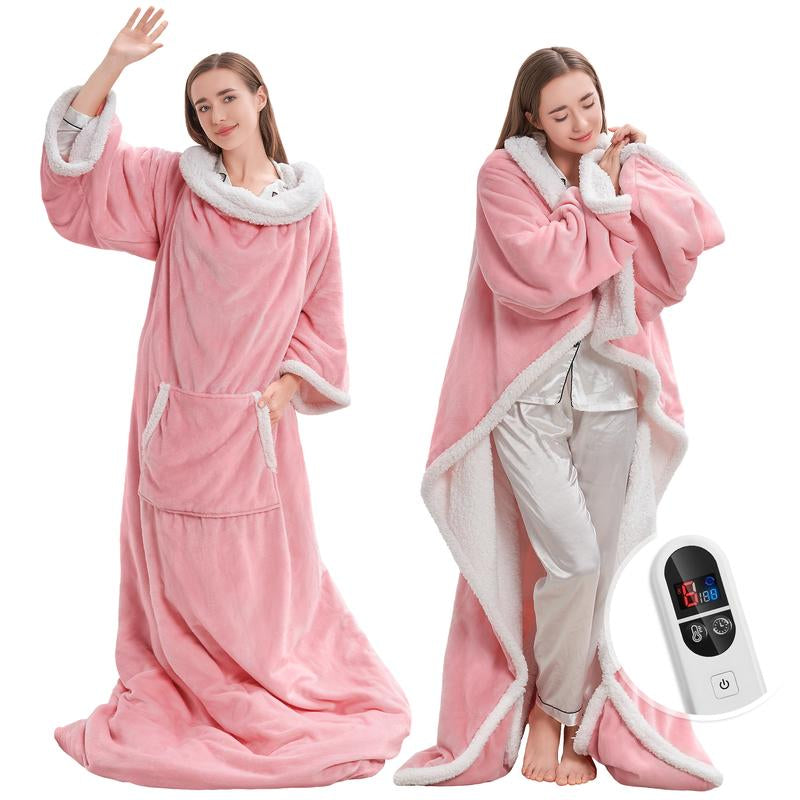 Experience Ultimate Comfort with the TEHANLD Electric Wearable Heated Blanket – Cozy Up with Foot Pockets, Sleeves, and 6 Heat Settings!